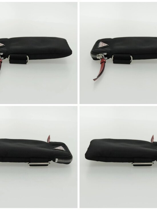 PRADA Shoulder Pouch Nylon Black Silver Auth 97109V